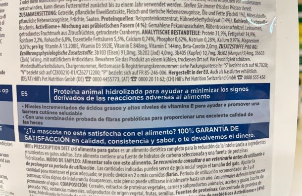 Das Bild zeigt eine Futterdeklaration