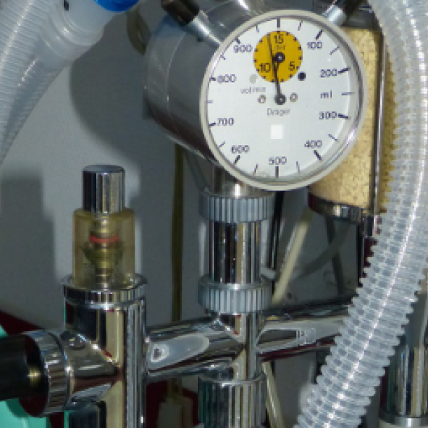 Der Bildschirm eines Laptops zeigt Details eines Narkoseger&auml;tes